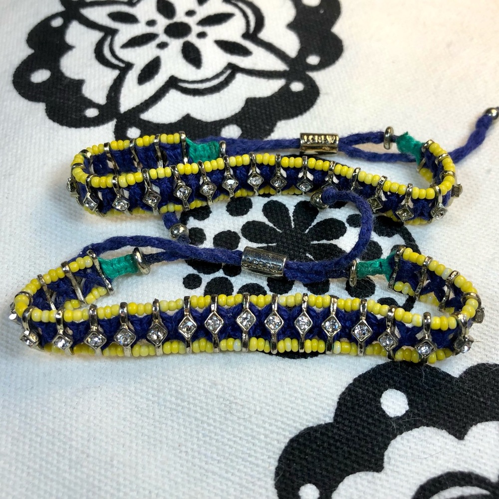 Set of 2 Blue / Yellow Rhinestone Adjustable J. Crew Bracelets